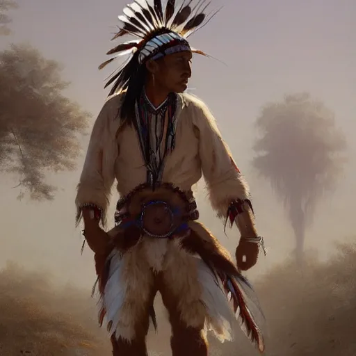Prompt: native american indigenous man wearin traditional clothing, in a walk cycle on a white studio baclground, greg rutkowski, detailed artwork, unreal engine