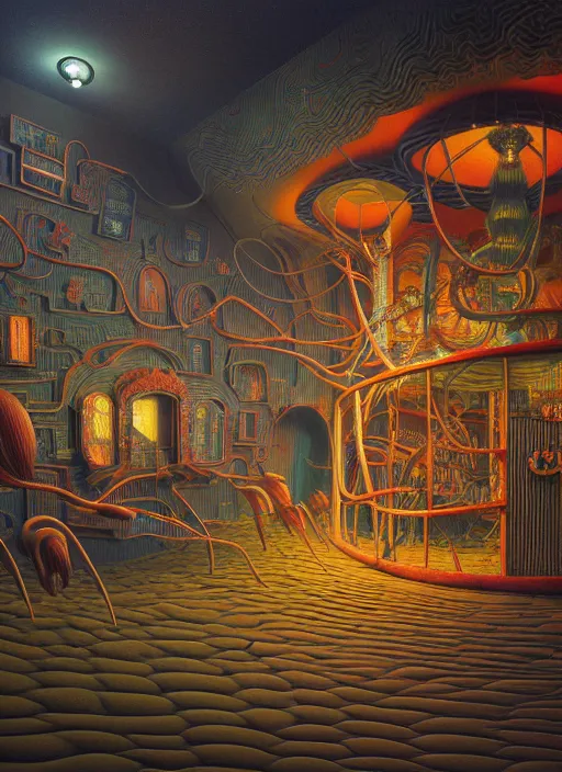 Prompt: hyper detailed 3d render like an Oil painting - Funhouse by Jacek Yerka, Mariusz Lewandowski, Houdini algorithmic generative render, Abstract brush strokes, Masterpiece, Edward Hopper and James Gilleard, Zdzislaw Beksinski, Mark Ryden, Wolfgang Lettl, hints of Yayoi Kasuma, octane render, 8k