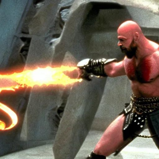 Prompt: movie still from Kratos in the fifth element