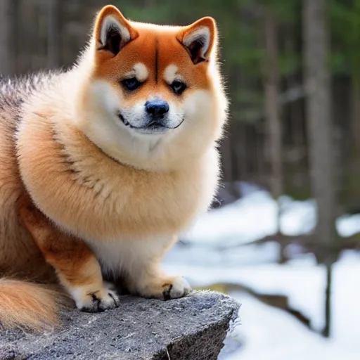 Image similar to crossbreed of a shiba inu and a norwegian forest cat, photo