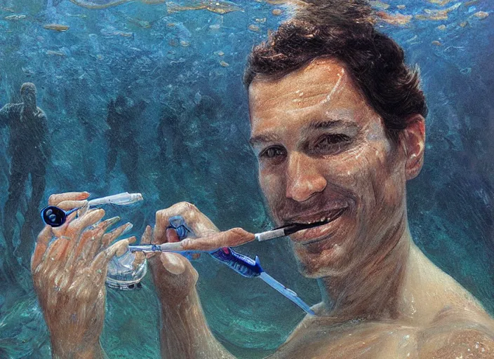 Image similar to a highly detailed underwater portrait of a dentist, james gurney, james jean