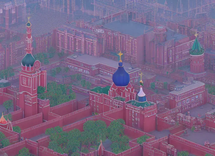 Image similar to overhead view of the great red square in the dwarf city of druman, medium shot, studio ghibli, pixar and disney animation, sharp, rendered in unreal engine 5, anime key art by greg rutkowski, bloom, dramatic lighting