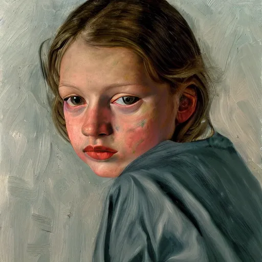 Image similar to high quality high detail painting by lucian freud, hd, girl portrait, photorealistic lighting