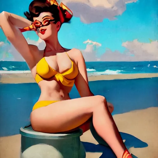 overwatch's tracer in a 1 9 5 0's pinup art,, Stable Diffusion