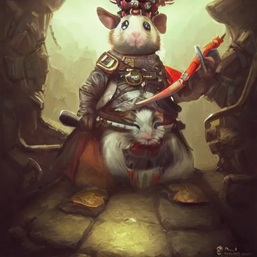 Image similar to cute little anthropomorphic Guinea Pig Samurai in city, tiny, small, short, Samurai outfit, cute and adorable, pretty, beautiful, DnD character art portrait, matte fantasy painting, DeviantArt Artstation, by Jason Felix by Steve Argyle by Tyler Jacobson by Peter Mohrbacher, cinematic lighting