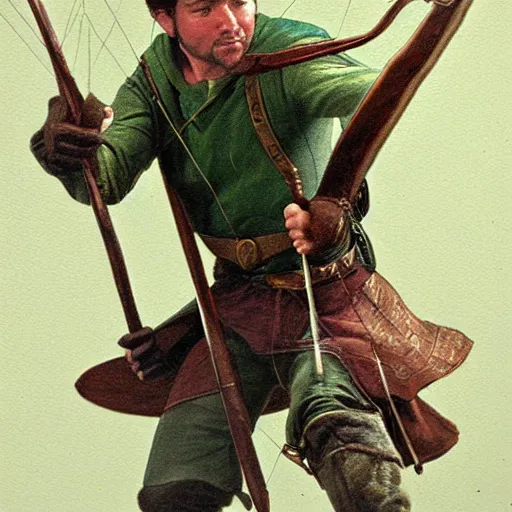 Image similar to Robin hood close-up, drawing an arrow from his quiver, matte painting