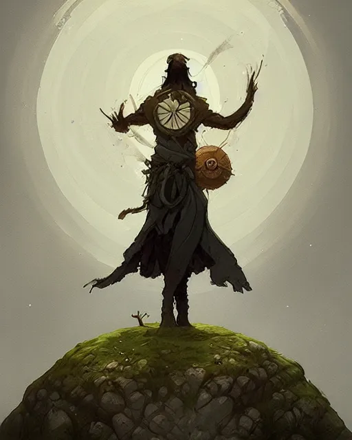 Image similar to a druid standing in a circle at the beginning of the world by peter mohrbacher and james jean
