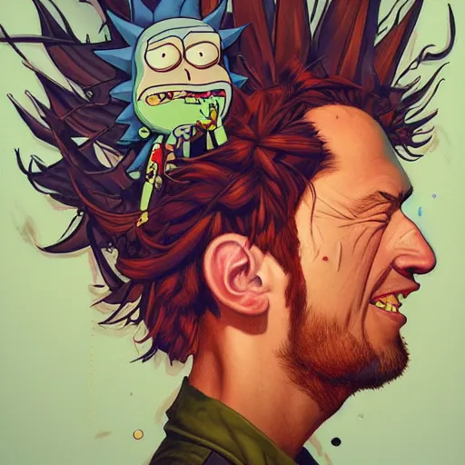 Image similar to lucky mohawk projector portrait by gaston bussierre and charles vess and james jean and erik jones and rhads, inspired by rick and morty, epic, funny, huge scale, beautiful fine face features, intricate high details, sharp, ultradetailed