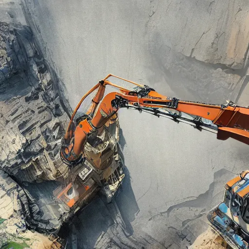 Prompt: A giant Bucket-wheel excavator hanging on the edge of a cliff, cinematic, artstationhq, concept art