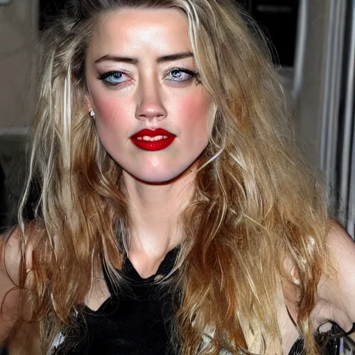 Prompt: a cracked out amber heard on hollywood boulevard, homeless, tattered clothes