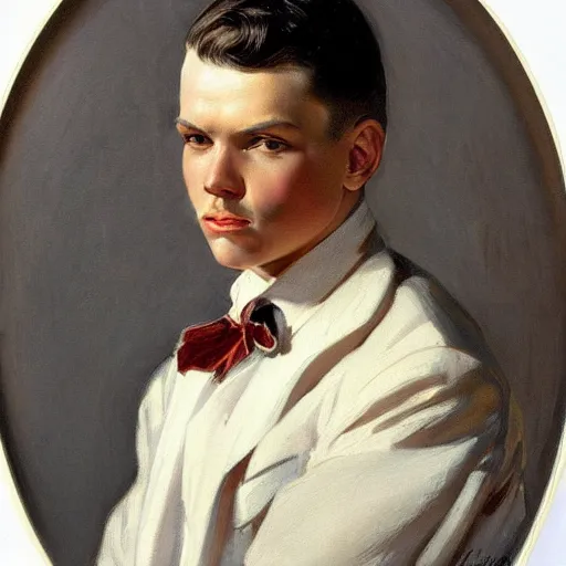 Image similar to a beautiful close - up of a young man. highly detailed painting by j. c. leyendecker