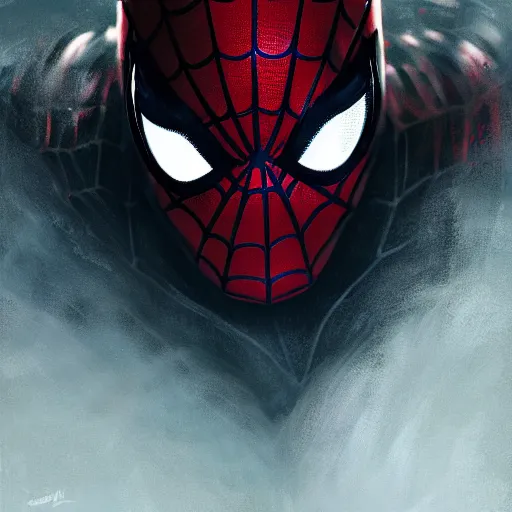 Prompt: spiderman closeup portrait, dramatic light, lake background, 2 0 0 mm focal length, painted by stanley lau, painted by greg rutkowski, painted by stanley artgerm, digital art, trending on artstation