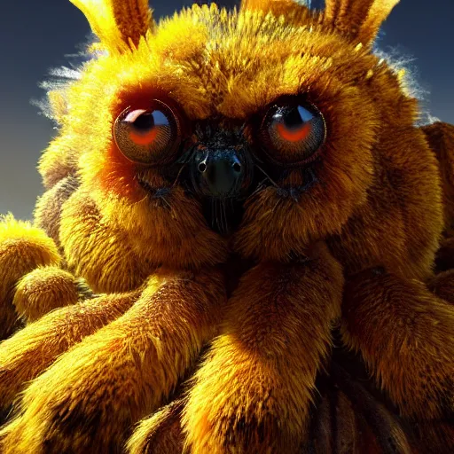 Image similar to fluffy tarantula, golden hour, fantasy, vivid colors, sharp focus, digital art, hyper - realistic, 4 k, unreal engine, highly detailed, hd, dramatic lighting by brom, trending on artstation