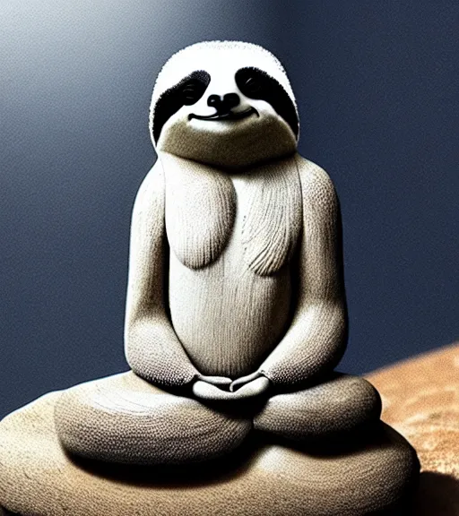 Prompt: a zen sloth levitating while meditating, cinematic lighting, hyperrealism, highly detailed, intricate details, sharp focus, celestial