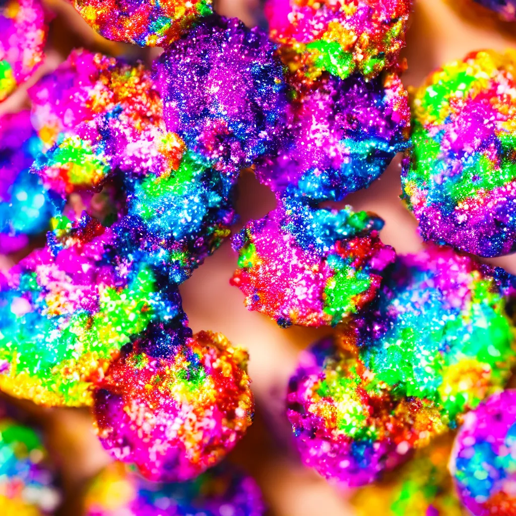 Prompt: colourful macro photo of galaxy cupcakes, photorealistic, dynamic lighting, bokeh, Zeiss 100mm lens