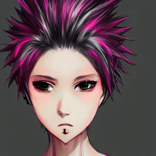 Image similar to full headshot portrait of anime woman with pink mohawk punk, digital art, drawn by WLOP, by Avetetsuya Studios, anime manga panel, trending on artstation, wearing a plaid shirt