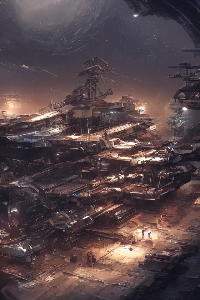 Image similar to a space sci fi shipyard, dramatic, artstation,