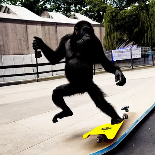 Prompt: cool ape making tricks on a skateboard