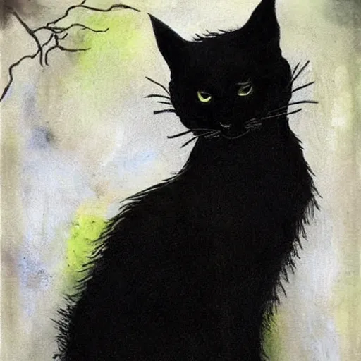 Image similar to a black cat in the style of esao andrews