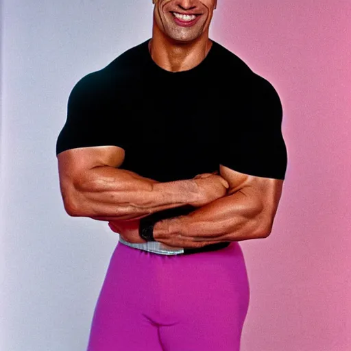 Image similar to dwayne the rock johnson in pink bodysuit