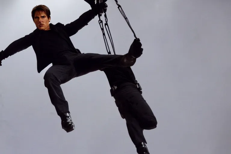 Image similar to Tom Cruise suspended from the ceiling in Mission Impossible