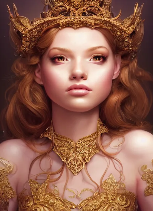 Prompt: portrait of a princess pig!!!, fantasy, intricate, elegant, beautiful, digital art, beautiful dynamic lighting, golden ratio, highly detailed, digital painting, trending on artstation, concept art, smooth, sharp focus, illustration, photo realistic, art by artgerm and greg rut, 4 k