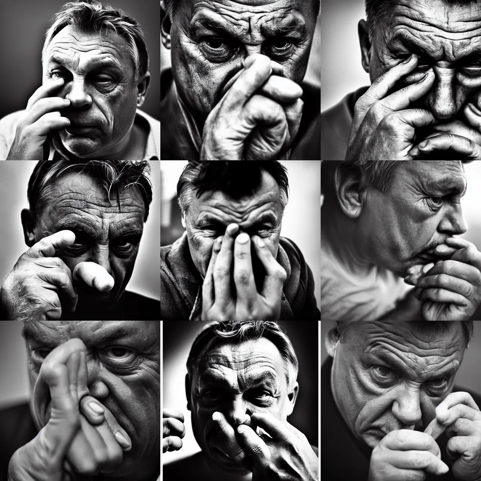 Prompt: photo of viktor orban picking his nose by lee jeffries