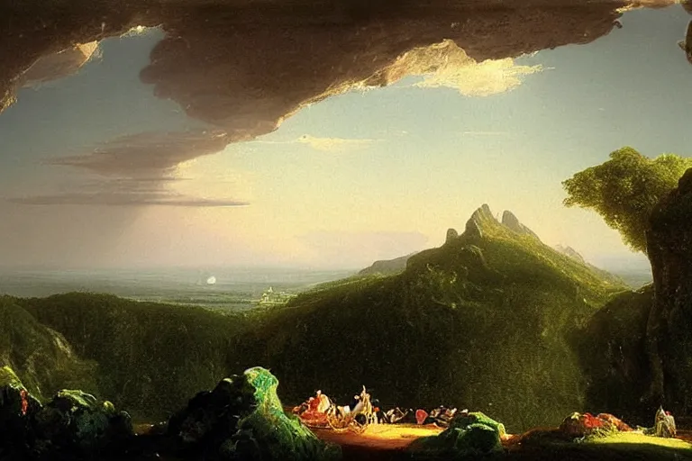 Image similar to there is another world very close to ours that we don't perceive directly, but they do interact sometimes. painting by thomas cole ( 1 8 3 3 )