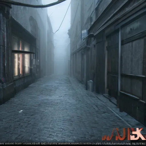Image similar to walking through silent hill. Unreal Engine. HDR. 8K.