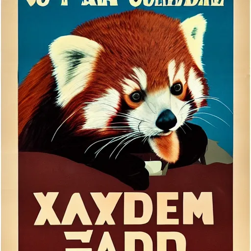 Image similar to red panda on a propaganda poster, world war, circa 1 9 3 9, stencil