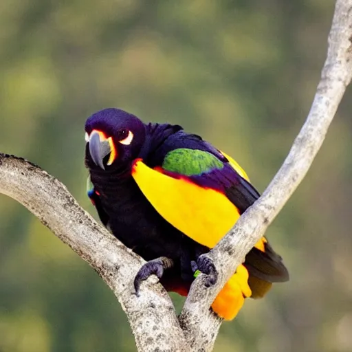 Image similar to an macon parrot mixed with a raven bird