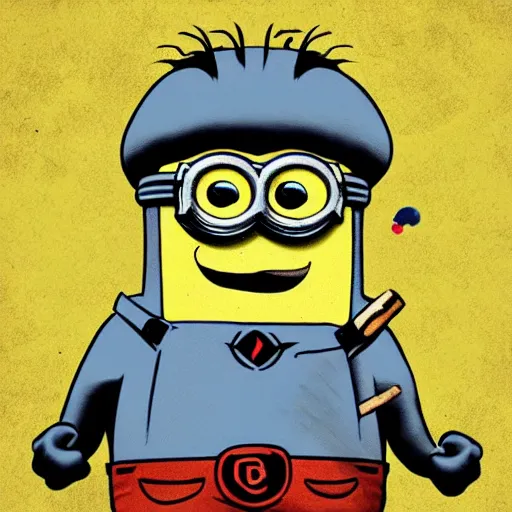 Image similar to brutal minion with cigar in mouth, holding shotgun