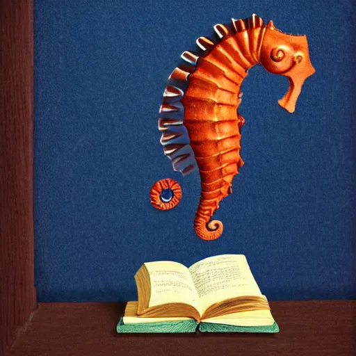 Image similar to a seahorse reading a book