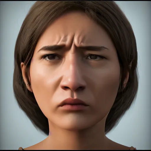 Image similar to ugly women, unreal engine, sadness, angry expression