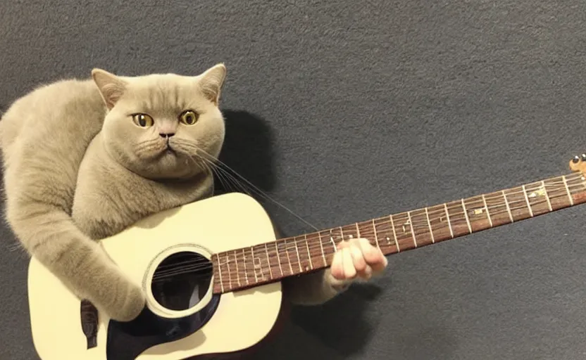 Image similar to british shorthair cat playing the guitar: