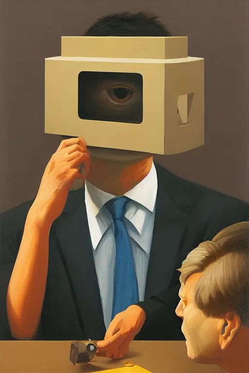 Image similar to satoshi nakamoto wearing oculus and bitcoin over his head edward hopper and james gilleard, zdzislaw beksisnski, higly detailed