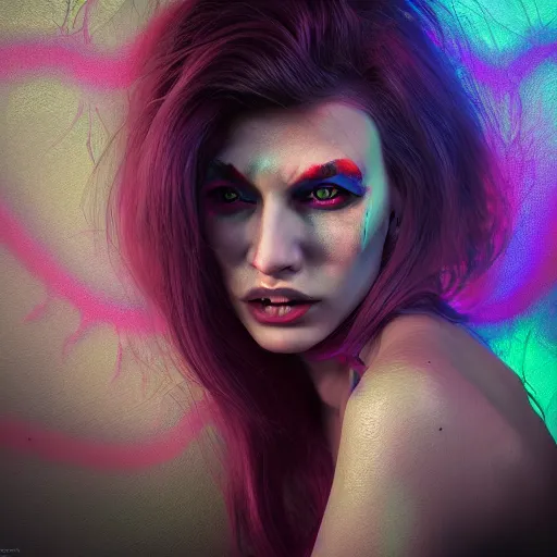 Prompt: photorealistic woman devil. hyperdetailed photorealism, 1 0 8 megapixels, amazing depth, high resolution, 3 d shading, 3 d finalrender, 3 d cinematic lighting, glowing rich colors, psychedelic overtones, artstation concept art.