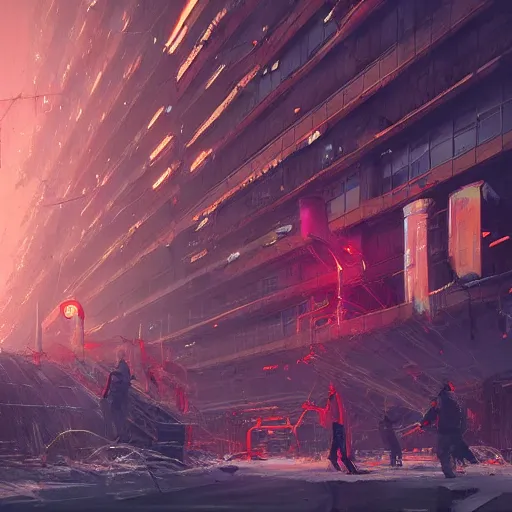 Prompt: Workers struggle against the bourgeoisie, Simon Stalenhag, Wadim Kashin, digital art, trending on artstation, cinematic