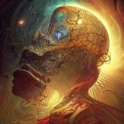 Image similar to beautiful portrait of intelligence of science, spatial space deformation in latent space, math art, astral plane, by tyler edlin and artgerm and dan mumford and gustave dore