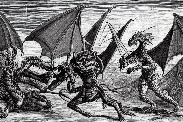 Prompt: an very old photo of a dragon attacking in the mediaval times