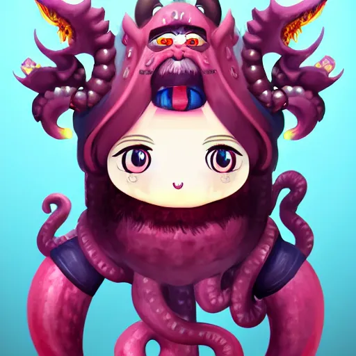 Image similar to character portrait of a kawaii version of the god c'thulhu, trending on artstation