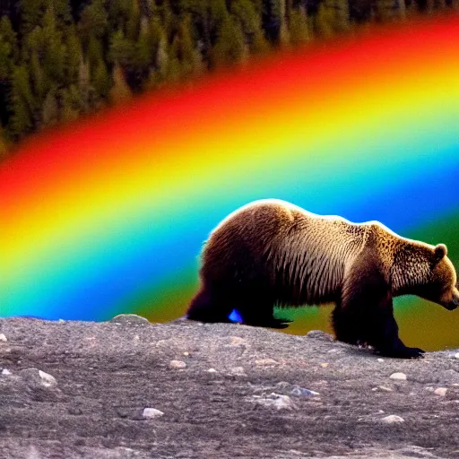 Prompt: 8k photography from a grizzly bear with rainbow fur