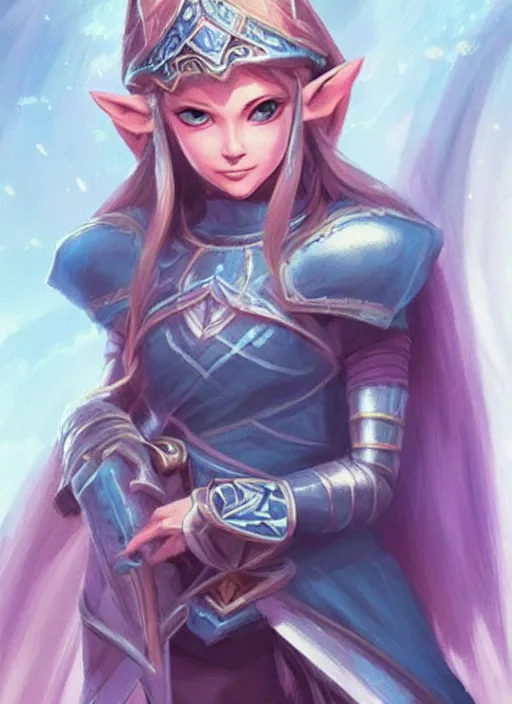 Image similar to beautiful portrait of a gorgeous knight who looks like Princess Zelda , character design by Ross Tran, detailed, soft lighting