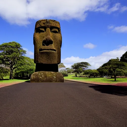 Prompt: photo of moai statue giving a ted talk