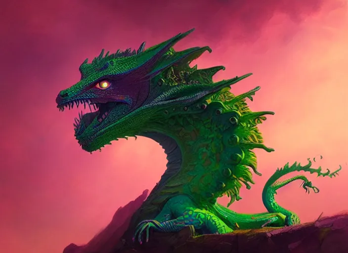 Prompt: A psychedelic clay young green dragon , vibrant color scheme, highly detailed, in the style of romanticism, cinematic, artstation, Moebius, Greg rutkowski