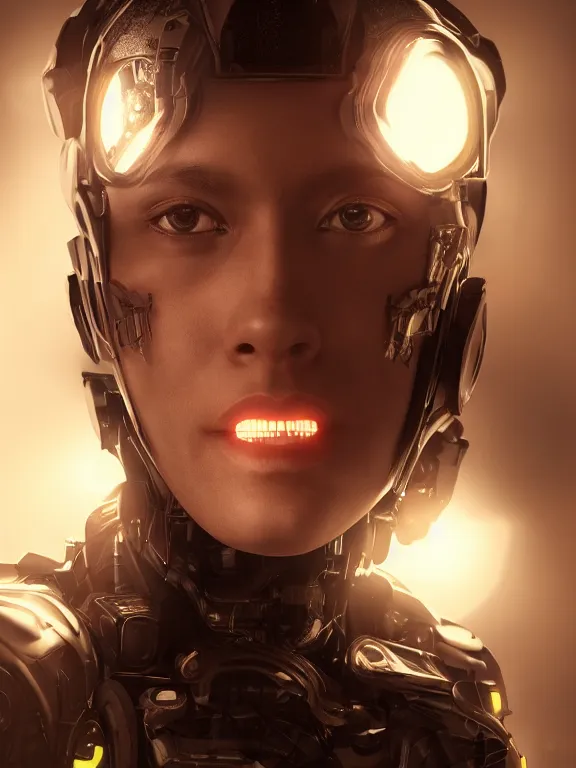 Image similar to comic portrait art of a cpu cyborg 8 k ultra realistic, lens flare, atmosphere, glow, detailed, intricate, full of colour, cinematic lighting, trending on artstation, 4 k, hyperrealistic, focused, extreme details, unreal engine 5, cinematic, masterpiece