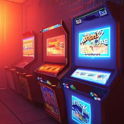 Image similar to 1990s arcade machine, octane render, unreal engine, digital art, Artstation, Trending on Artstation, Artstation HQ, Artstation HD, cgsociety, Pinterest, 8k , close up to the screen, godrays, volumetric, reflections, cinematic, epic, accurate, coherent, 3D Render,