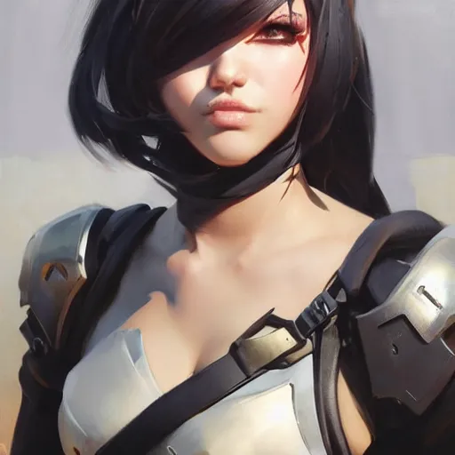 Prompt: greg manchess portrait painting of yorha type a no. 2 as overwatch character, medium shot, asymmetrical, profile picture, organic painting, sunny day, matte painting, bold shapes, hard edges, street art, trending on artstation, by huang guangjian and gil elvgren and sachin teng