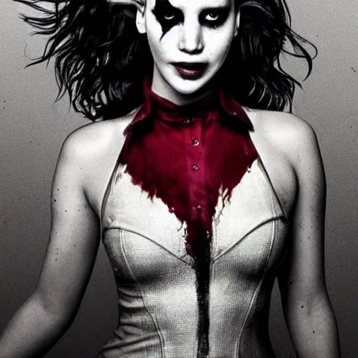 Image similar to Promo picture of Jennifer Lawrence as Joker in Dark Knight remake (2029)