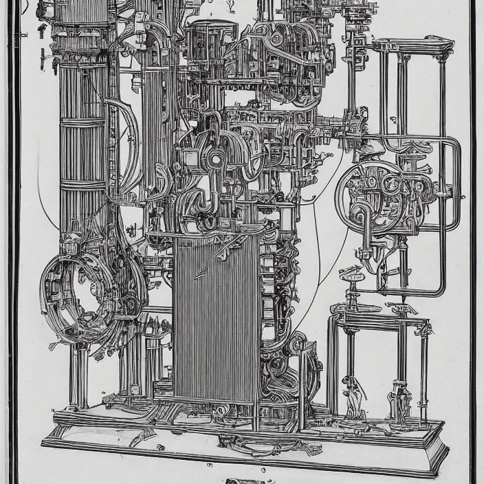Prompt: detailed, intricate technical drawings from 1 8 4 0 for a mechanical display attachment to babbage's difference engine